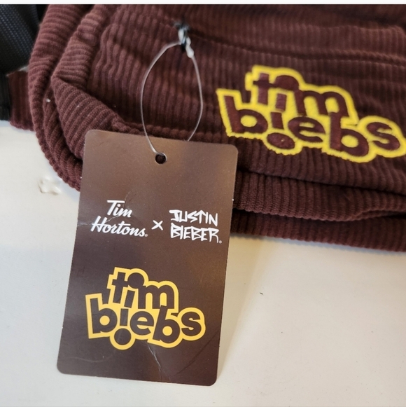 TimBiebs X Justin Bieber Tim Hortons Logo Fanny Pack NEW NWT 2021 Brown Corduroy - Picture 3 of 6